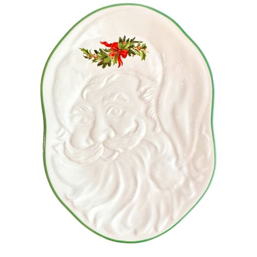 Pfaltzgraff Santa Claus Shaped Red Green Festive Christmas Serving Plate.